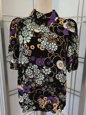 Ted Baker London Black Yvonn Exaggerated Shoulder Floral Crepe